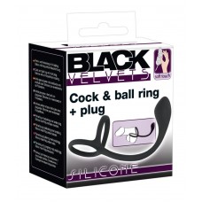 Эрекционное кольцо с утяжкой на мошонку + анальный плаг Black Velvets Cock & Ball Ring + Plug
