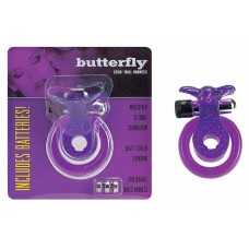 Кольцо эрекционное Бабочка фиолетовая, с вибрацией и подхватом мошонки 