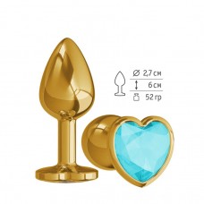 Анальная втулка Gold с голубым кристаллом сердце маленькая