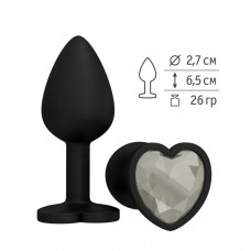 Анальная втулка силиконовая черная с прозрачным кристаллом сердце