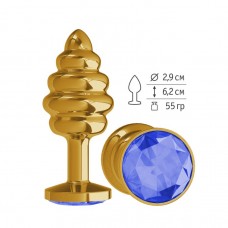 Анальная втулка Gold Spiral с синим кристаллом маленькая