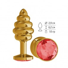 Анальная втулка Gold Spiral с красным кристаллом маленькая